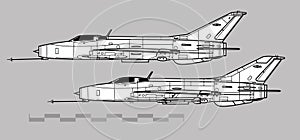 Mikoyan MiG-21. Vector drawing of suoersonic interceptor. photo
