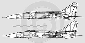 Mikoyan MiG-25 Foxbat. Vector drawing of supersonic interceptor. photo