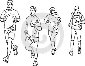 Sketch of group townspeople jogging