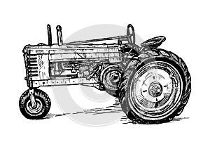 Vector drawing of tractor stylized as engraving