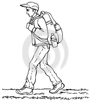 Vector drawing. Traveler with backpack