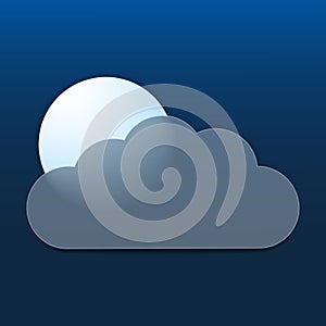 Vector drawing. Weather icon with cloud in style glass morphism and moon on dark background.