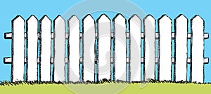 Vector drawing. White fence with boards