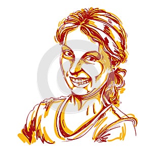 Vector drawing of woman making a funny grimace. Colorful portrait of girl making a silly face.