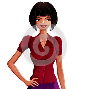 Vector drawing of a young pretty lady with fashionable female ha