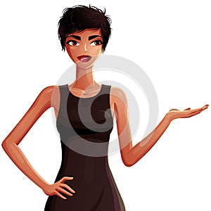 Vector drawing of a young pretty lady with fashionable female ha