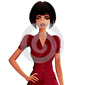 Vector drawing of a young pretty lady with fashionable female ha