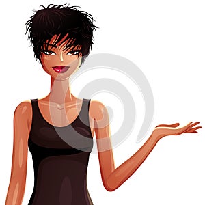 Vector drawing of a young pretty lady with fashionable female ha