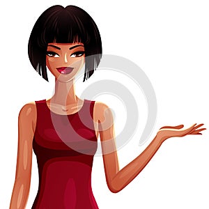 Vector drawing of young pretty lady with fashionable haircut