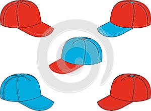 Vector drawings of baseball caps of various colour variants photo