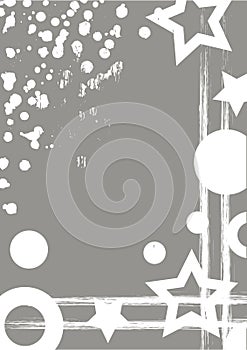 Vector drawn background with frame, border. Grunge template with geometric figures, splash, spray attrition, cracks Artistic graph