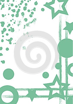 Vector drawn background with frame, border. Grunge template with geometric figures, splash, spray attrition, cracks Artistic graph