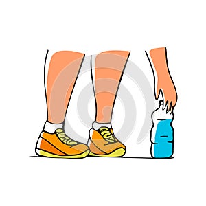 Vector drawn doodle illustration feet in sports