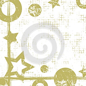 Vector drawn geometric background with geometrical figures, frame, border. Grunge template with stars, circles, dots Old style vin