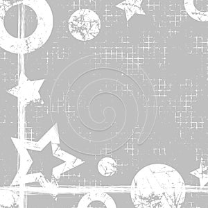 Vector drawn geometric background with geometrical figures, frame, border. Grunge template with stars, circles, dots Old style vin