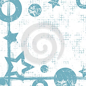 Vector drawn geometric background with geometrical figures, frame, border. Grunge template with stars, circles, dots Old style vin