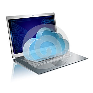 Vector drawn laptop, cloud computing.