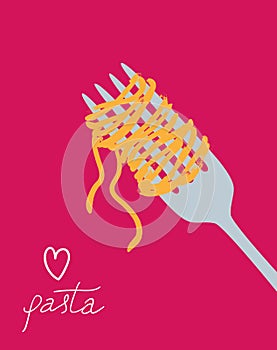 Vector drawn spaghetti on the fork