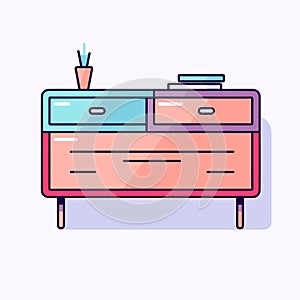 Vector of a dresser with drawers and a cup on top of it