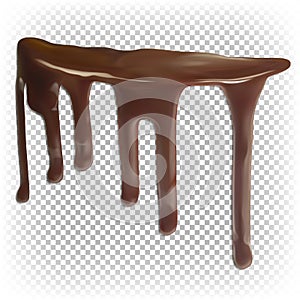 Vector drip of liquid chocolate. Ganache, sauce, cream on the edge of a cake or dessert. Realistic 3d illustration on white