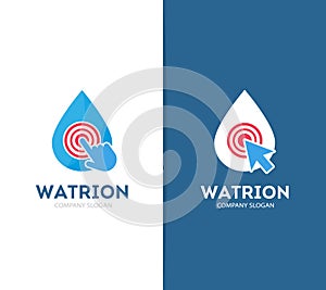 Vector drop and click logo combination. Aqua and cursor symbol or icon. Unique water and oil logotype design template.