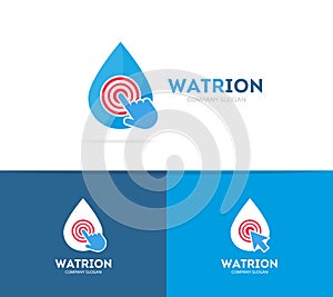 Vector drop and click logo combination. Aqua and cursor symbol or icon. Unique water and oil logotype design template.