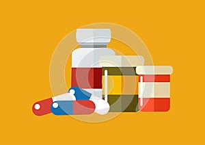 Vector drugs icon, pills, capsules ans prescription bottles.