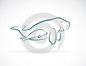 Vector of dugong mother and dugong child on white background. Animal. Mammal. Easy editable layered vector illustration