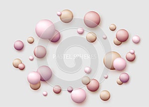 Vector dynamic background with colorful realistic 3d balls. Round sphere in pearls pastel colors on backdrop. Powder