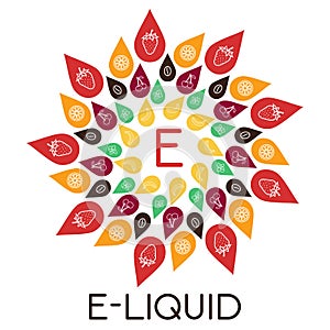 Vector E-Liquid illustration of different flavor. Liquid to vape