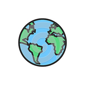 Vector earth, globe, planet flat color line icon.