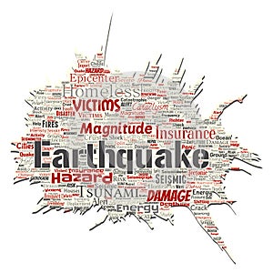 Vector earthquake activity old torn paper word cloud