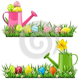 Vector Easter Border with Watering Can