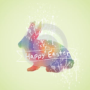 Vector: Easter card with rabbit watercolor painting