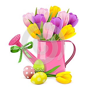 Vector Easter Concept with Pink Watering Can