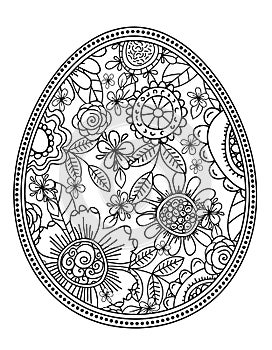 Vector easter eggs with floral pattern for coloring book. Hand-drawn decorative elements in vector. Black and white. Zentangle -