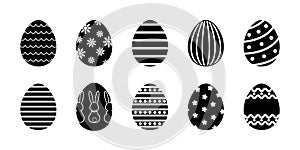 Vector Easter eggs glyph collection. Set of black rubber stapms with decorated