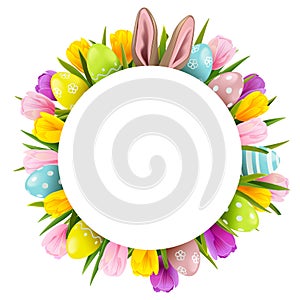 Vector Easter Tulips Round Frame