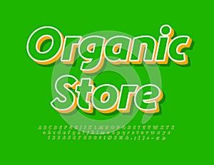 Vector eco Banner Organic Shop. Creative ModernFont. Artistic Alphabet Letters, Numbers and Symbols set.