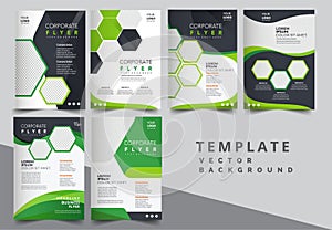 Vector eco flyer, poster, brochure, magazine cover template. Modern green leaf, environment design set