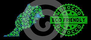 Vector Eco Green Mosaic Morocco Map and ECO FRIENDLY Grunge Seal
