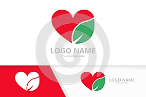 Vector eco heart and leaf logo combination. Unique organic care logotype design template.