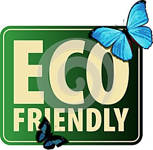 Vector Eco Sticker with blue Morpho butterfly