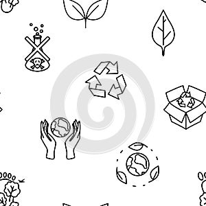 Vector Ecological Recycling Symbol Icons seamless pattern background. Perfect for packaging, web design and many more.