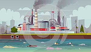 Vector ecology concept. Water pollution. Factory plant.