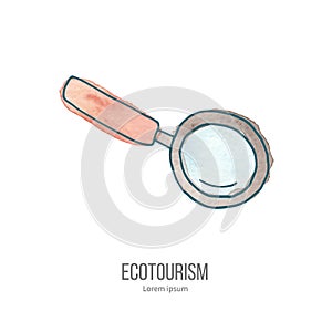 Vector ecotourism doodle on watercolor texture photo