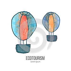 Vector ecotourism doodle on watercolor texture photo