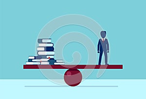 Vector of an educated businessman balancing stack of books photo