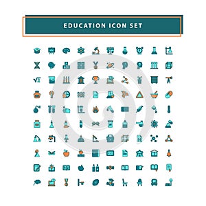 Vector of education icons set with filled outline style design