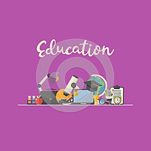 Vector Education illustration concept with text ,knowledge icon set in flat style vector illustration photo